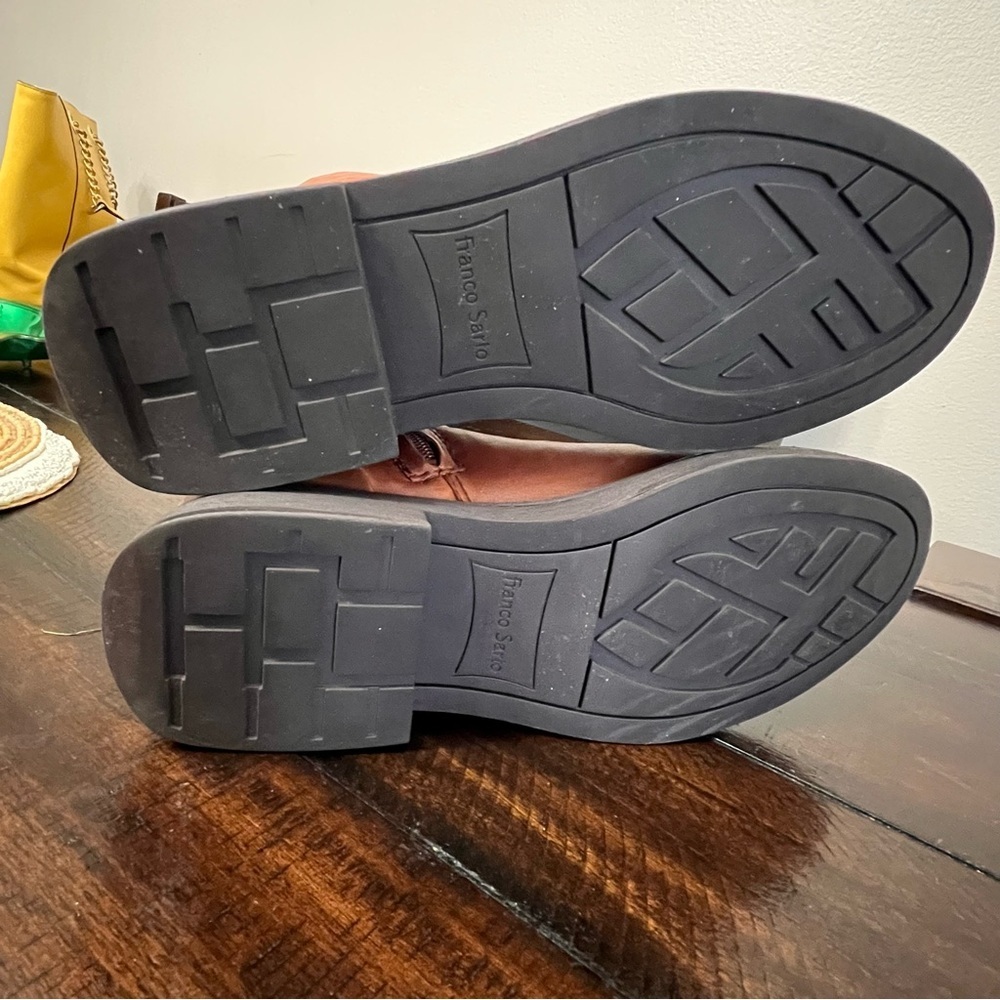 Brown Orange Cognac Genuine Leather Lug High Shaft Boots. Pre- Owned. - Picture 7 of 8